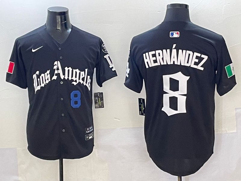 Men Los Angeles Dodgers #8 Hernandez Black Five generations Joint Name 2025 Nike MLB Jersey style 2->los angeles dodgers->MLB Jersey